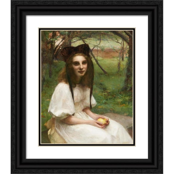 Pascal-Adolphe-Jean Dagnan-Bouveret 12x14 Black Ornate Wood Framed Double Matted Museum Art Print Titled: A Portrait of a Girl in a White Dress