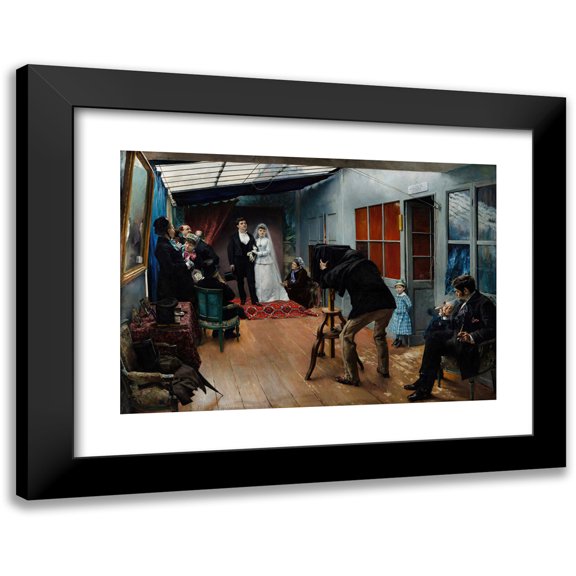 Pascal-Adolphe-Jean Dagnan-Bouveret 14x11 Black Modern Framed Museum Art Print Titled - Wedding in the Photographer's Studio (1879)