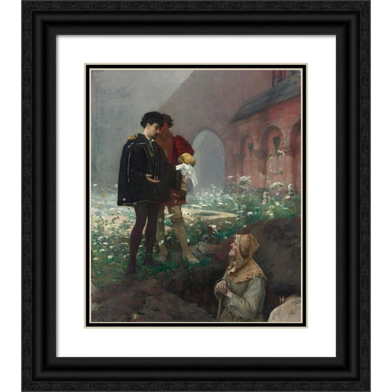 Pascal-Adolphe-Jean Dagnan-Bouveret 20x23 Black Ornate Framed Double Matted Museum Art Print Titled: Hamlet and Gravediggers (1884)
