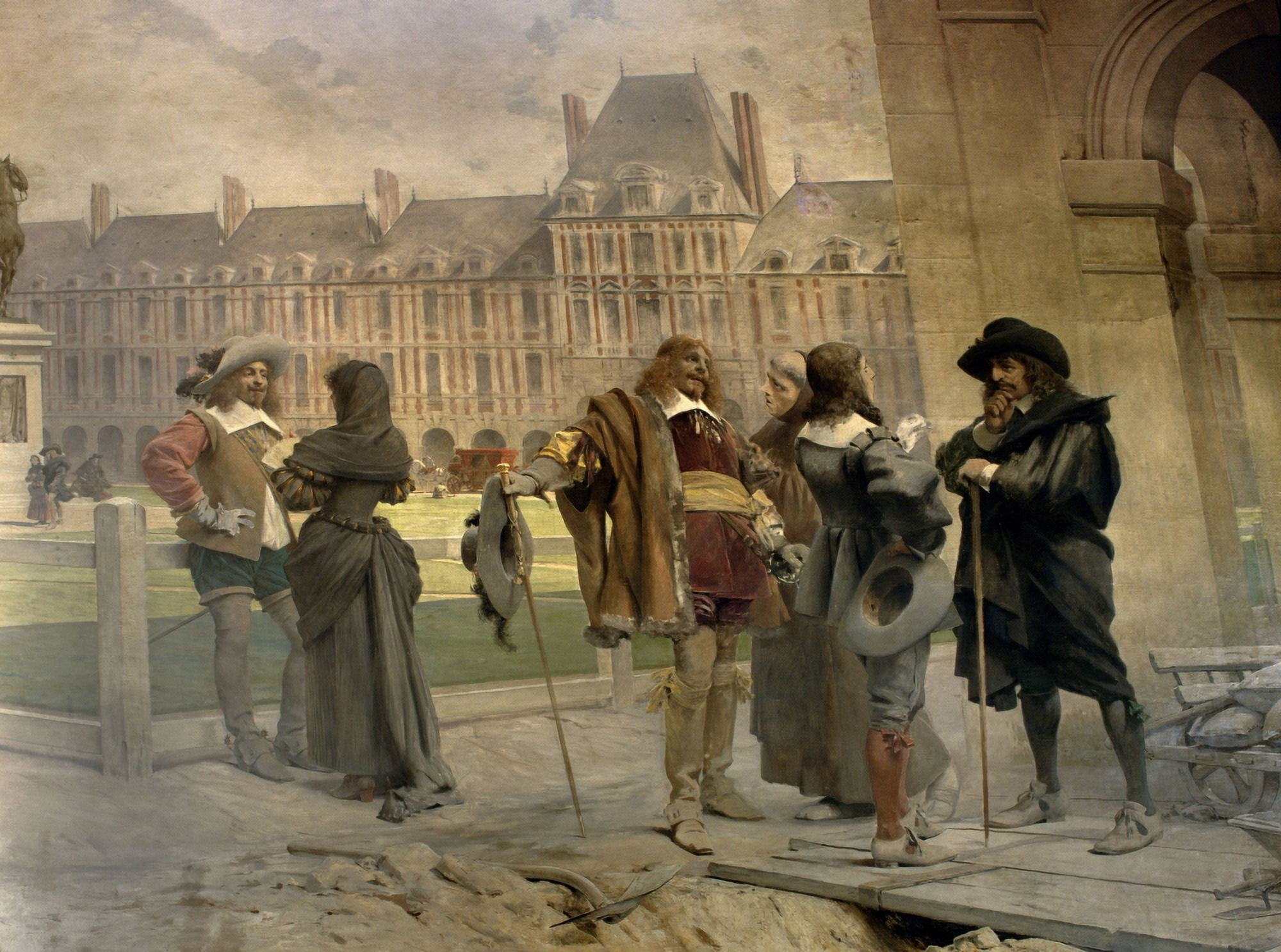 Pascal And Desargues Expounding To Descartes Their Experiences On The Heaviness Of Air (1643) Canvas Art - (24 x 18)