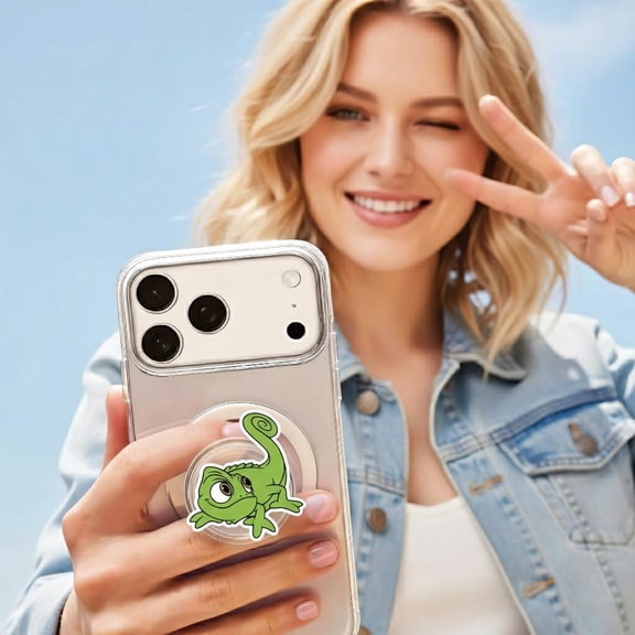 Pascal Chameleon Phone Grip, Tangled Lizard Phone Socket, Cute Reptile Princess Sidekick Gift, Green Animal Mobile Stand Holder URENPG29