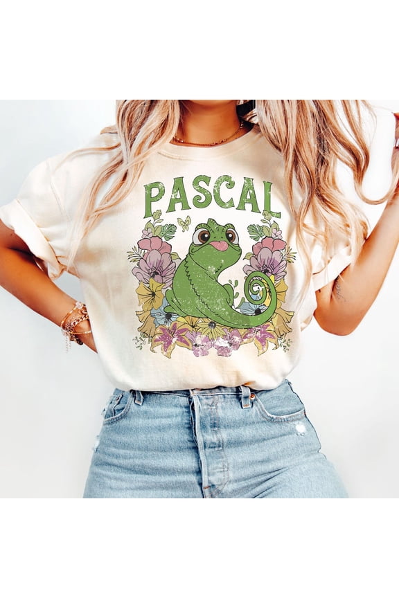 Pascal T-Shirt, Rapunzel Friends Shirt, Floral Rapunzel Shirt, Vintage Shirt, Walt Disney Tee, Distressed Image Shirt