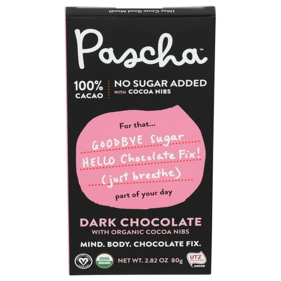 Pascha - Bar Dark Chocolate 100% Nibs - Case of 10-2.82 Oz