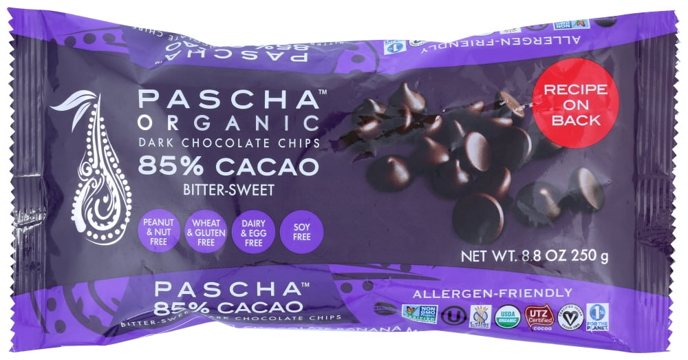 Pascha Organic Chocolate Chips Bittersweet Dark 85, 8.8 Oz