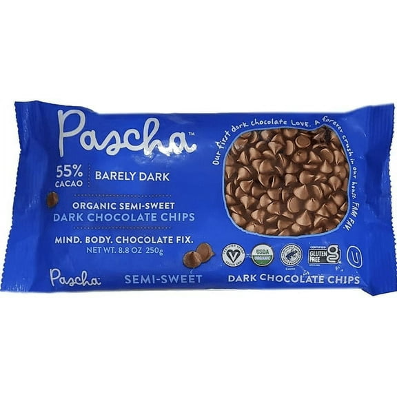 Pascha Organic Dark Chocolate Chips 55% Cacao Semi Sweet 8.8 oz