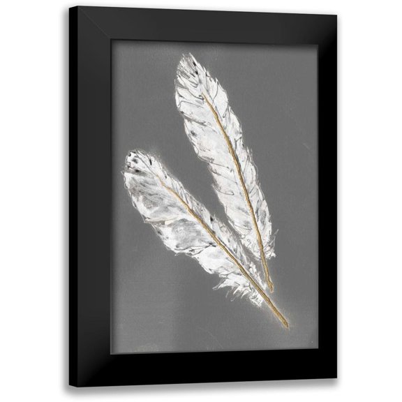 Paschke, Chris 11x14 Black Modern Framed Museum Art Print Titled - Gold Feathers III on Grey