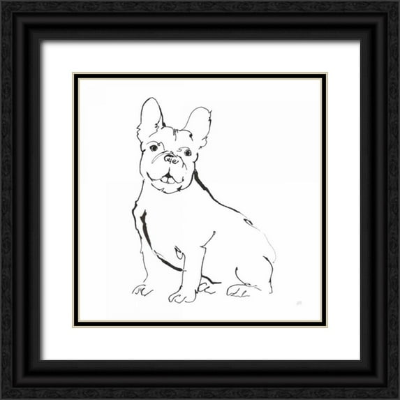 Paschke, Chris 12x12 Black Ornate Wood Framed with Double Matting Museum Art Print Titled - Line Dog French Bulldog II