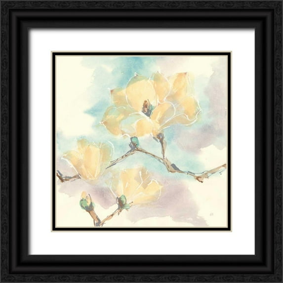 Paschke, Chris 12x12 Black Ornate Wood Framed with Double Matting Museum Art Print Titled - Magnolias in White I