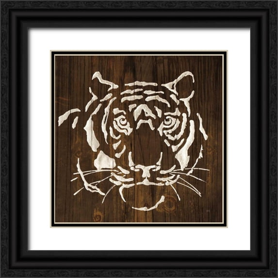 Paschke, Chris 12x12 Black Ornate Wood Framed with Double Matting Museum Art Print Titled - White Tiger on Dark Wood