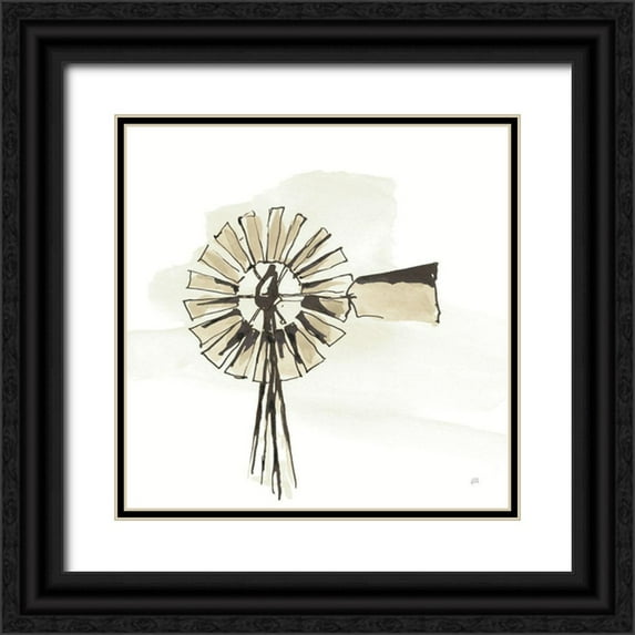 Paschke, Chris 12x12 Black Ornate Wood Framed with Double Matting Museum Art Print Titled - Windmill III Neutral