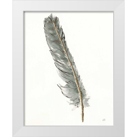 Paschke, Chris 12x14 White Modern Wood Framed Museum Art Print Titled - Gold Feathers II Green
