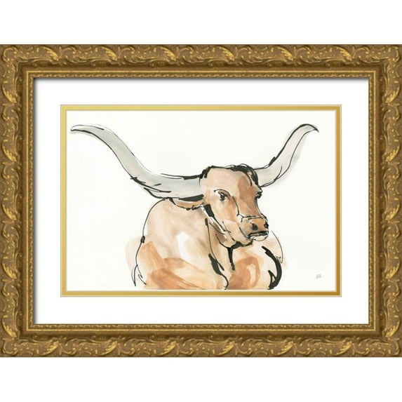 Paschke, Chris 14x11 Gold Ornate Wood Framed with Double Matting Museum Art Print Titled - Longhorn I