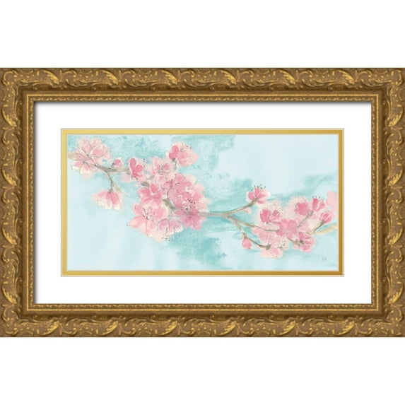 Paschke, Chris 14x9 Gold Ornate Wood Framed with Double Matting Museum Art Print Titled - Cherry Blossom II Teal