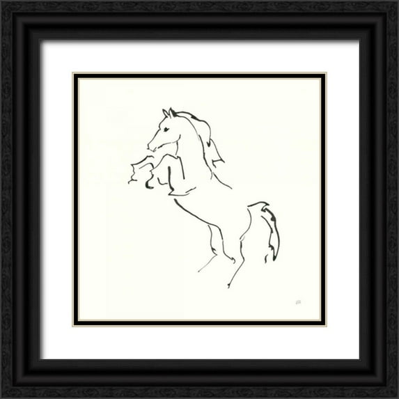 Paschke, Chris 15x15 Black Ornate Wood Framed with Double Matting Museum Art Print Titled - Line Horse IX