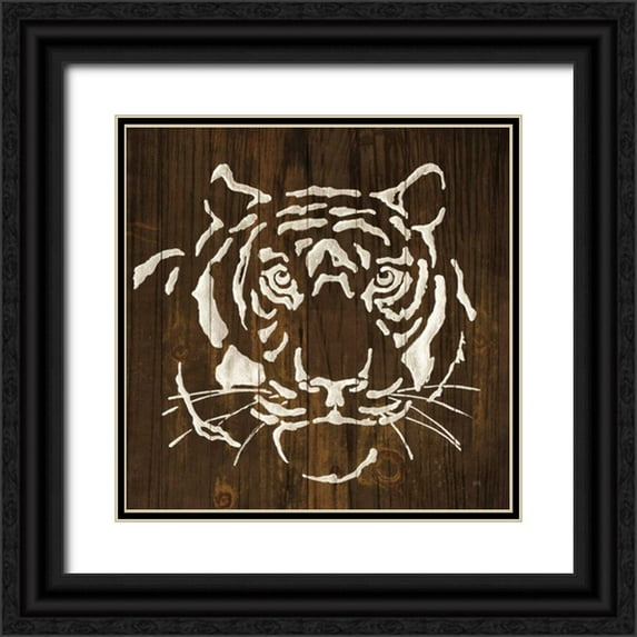 Paschke, Chris 15x15 Black Ornate Wood Framed with Double Matting Museum Art Print Titled - White Tiger on Dark Wood