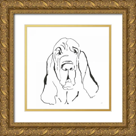 Paschke, Chris 15x15 Gold Ornate Wood Framed with Double Matting Museum Art Print Titled - Line Dog Bloodhound I