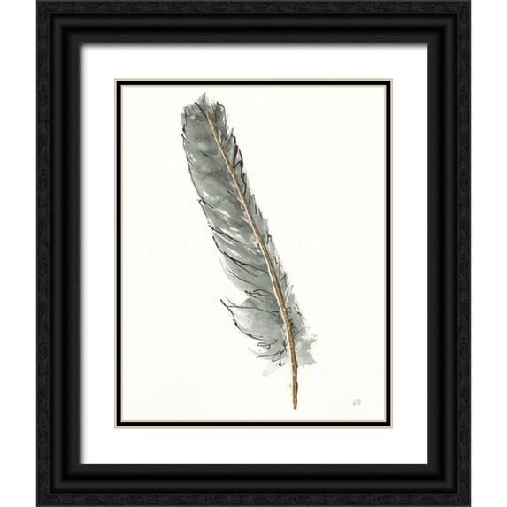 Paschke, Chris 15x18 Black Ornate Wood Framed with Double Matting Museum Art Print Titled - Gold Feathers II Green