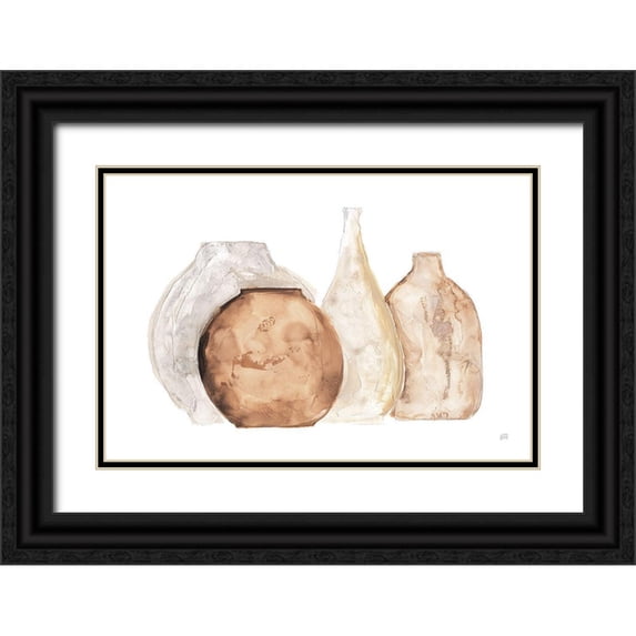 Paschke, Chris 18x13 Black Ornate Wood Framed with Double Matting Museum Art Print Titled - Neutral Vases IV