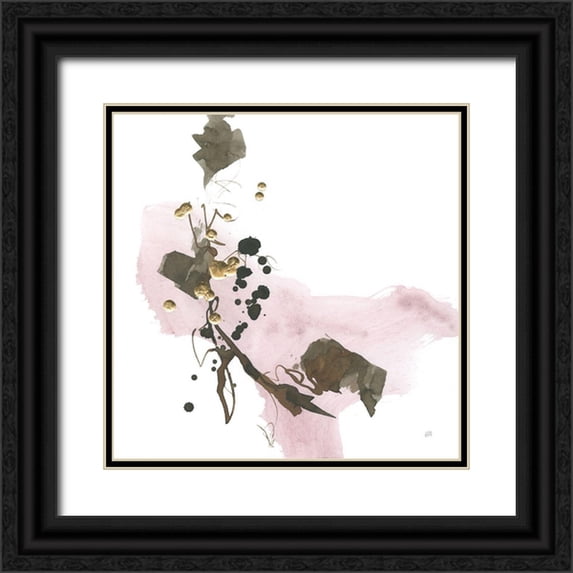 Paschke, Chris 20x20 Black Ornate Wood Framed with Double Matting Museum Art Print Titled - Gold Dots IV Pink
