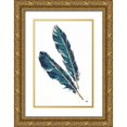 thumbnail image 1 of Paschke, Chris 23x32 Gold Ornate Wood Framed with Double Matting Museum Art Print Titled - Gold Feathers III Indigo, 1 of 4