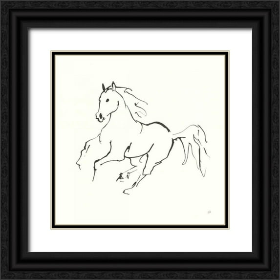 Paschke, Chris 26x26 Black Ornate Wood Framed with Double Matting Museum Art Print Titled - Line Horse III