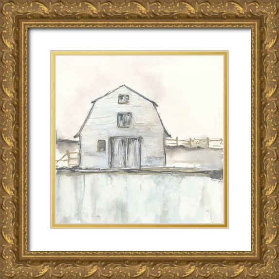 Paschke, Chris 26x26 Gold Ornate Wood Framed with Double Matting Museum Art Print Titled - White Barn III