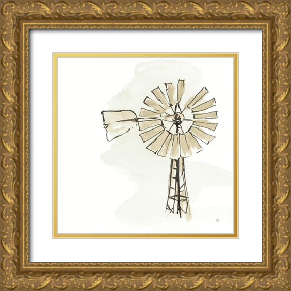 Paschke, Chris 26x26 Gold Ornate Wood Framed with Double Matting Museum Art Print Titled - Windmill I Neutral
