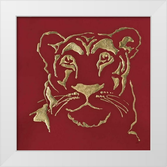 Paschke, Chris 26x26 White Modern Wood Framed Museum Art Print Titled - Gilded Lioness on Red