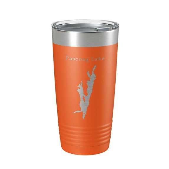 Pascoag Lake Map Tumbler Travel Mug Insulated Laser Engraved Coffee Cup Rhode Island 20 oz Orange