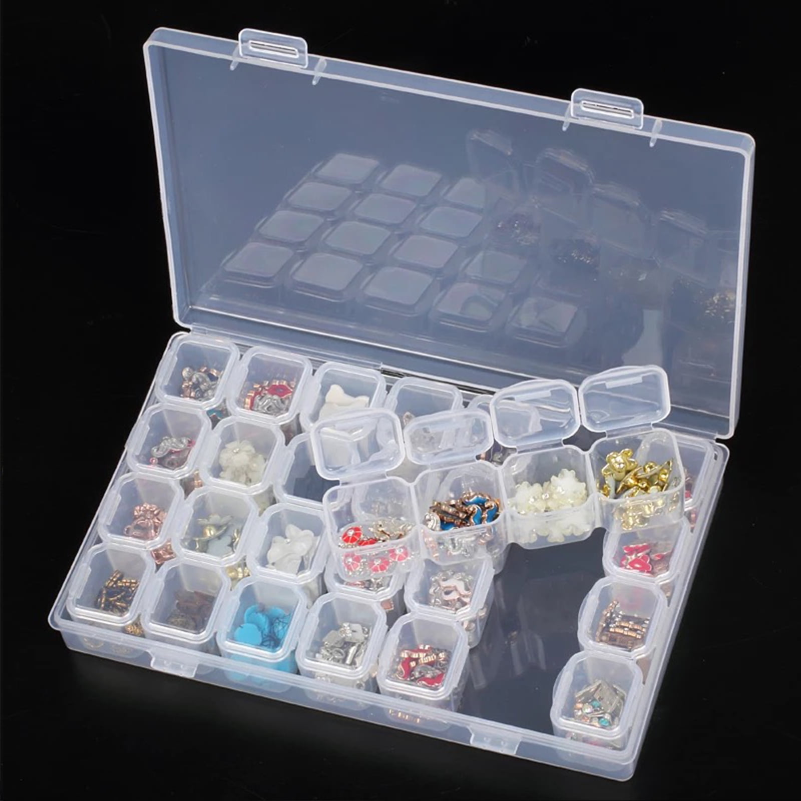 ZOQINI Bead Organizer Box, 28Pcs Small Clear Plastic Storage Containers, 1  Large Craft Organizer Box, 1 Sheet Label, Mini Parts Storage Solution for