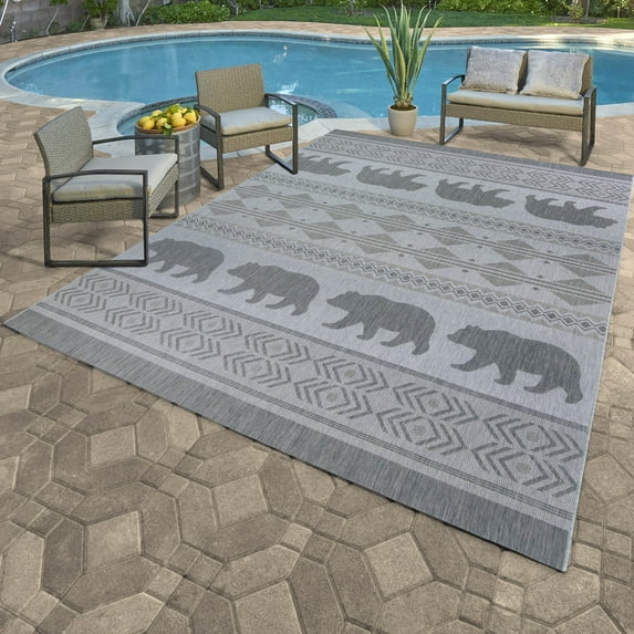 Paseo 6.5' x 9.5' Gray Animal Print Outdoor Rug