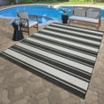 Paseo 8' x 10' Black and White Stripes Outdoor Rug