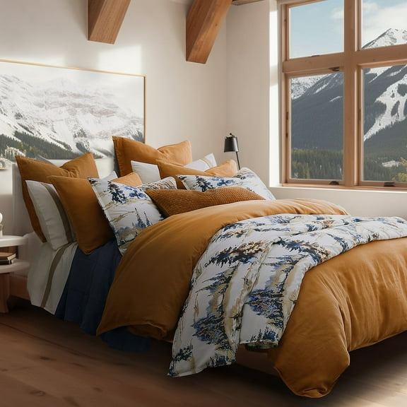 Paseo Road Acadia 3 Piece Duvet Cover Set with Pillow Shams, Pine Trees Print Cabin Bedding Set, King