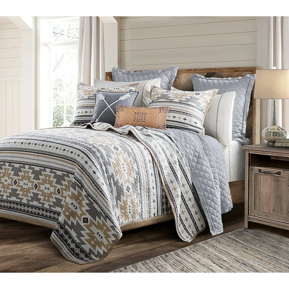 Paseo Road Desert Sage 3 Piece Aztec Tribal Reversible Cotton Quilt Set, Western Bedding, King