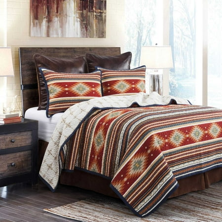 Paseo Road Multicolor Aztec-Inspired Cotton Quilts, Queen - Reversible