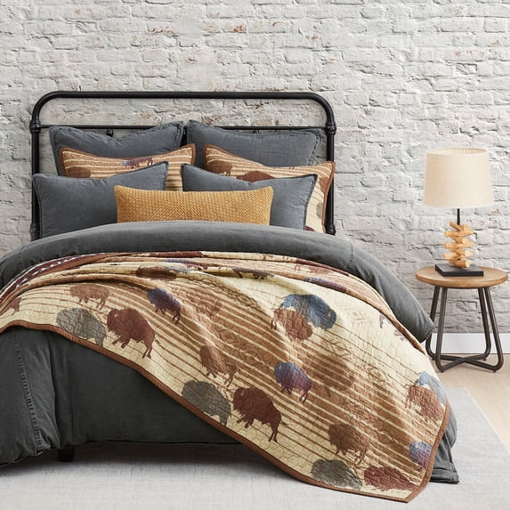 Hiend Accents Unisex 3Pc Home On The Range Reversible Quilt Set King Tan One Size