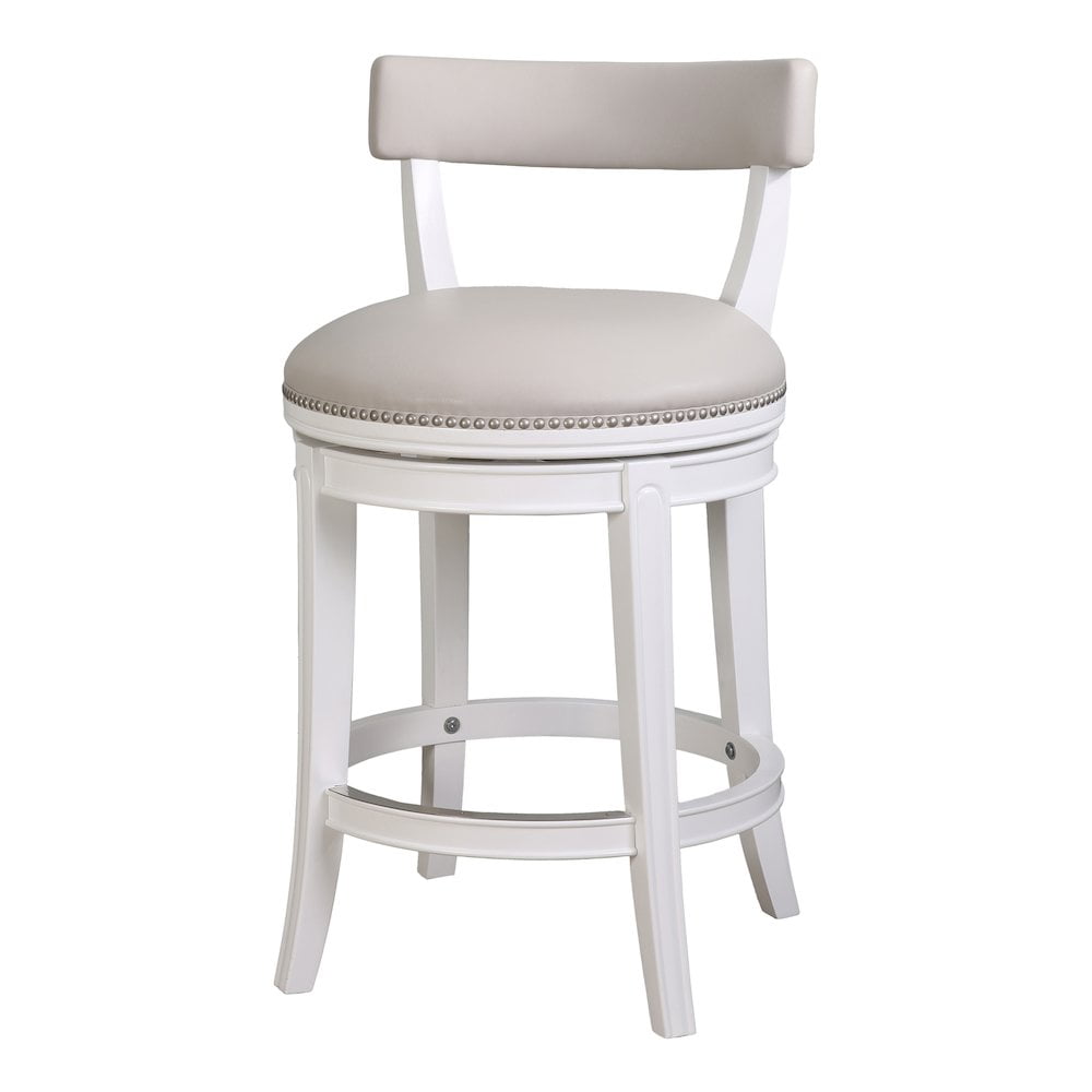 New Ridge Home Goods 26" Counter-Height Bar Stool, White Wood with Gray Faux Leather Seat and Back