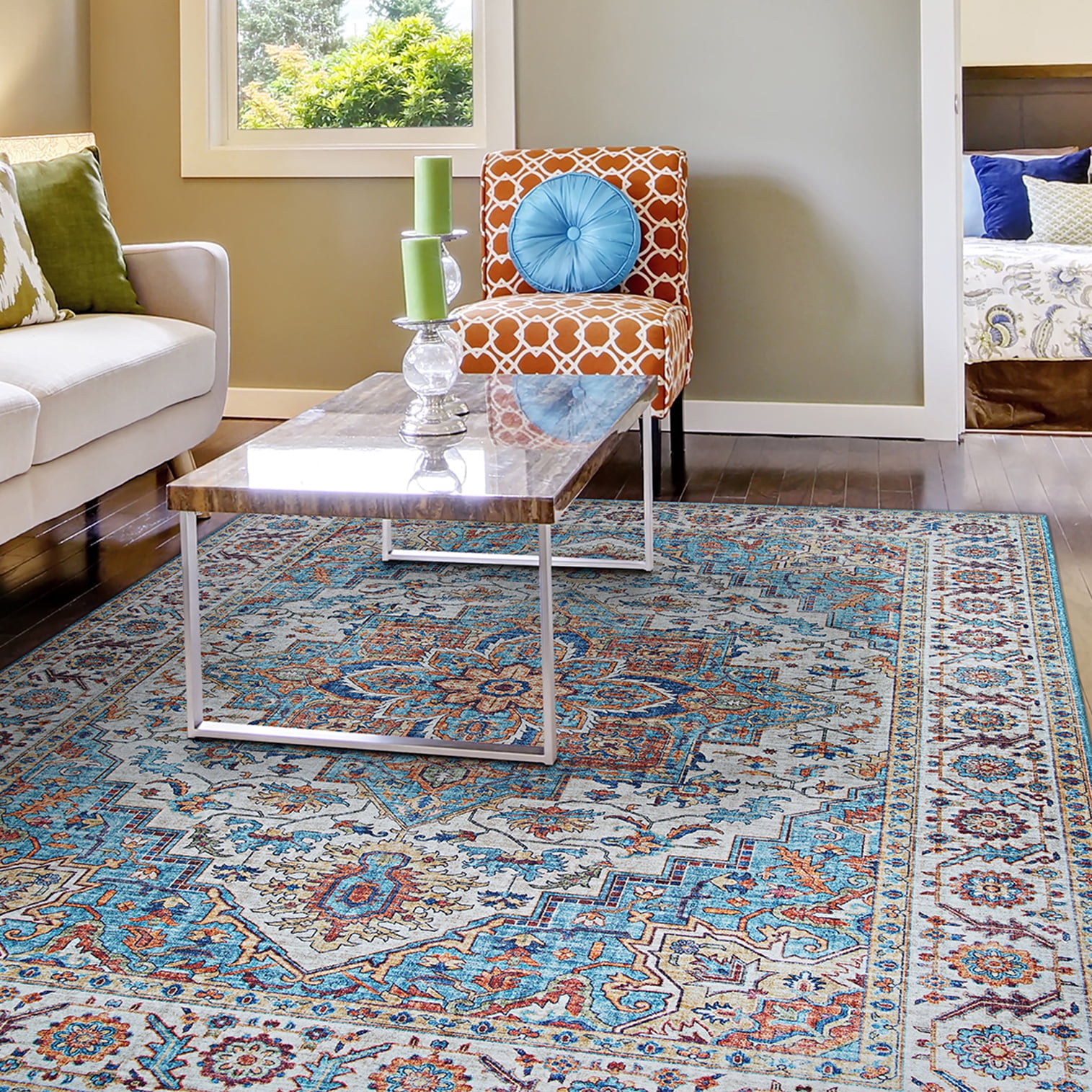 Navy Blue 8' x 10' Synthetic Non-Slip Rectangular Area Rug