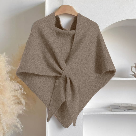 Pashmina womens shawl, Knitted shawls and wraps cardigan cape wool, Solid color scarf, Daily wear Khaki Free