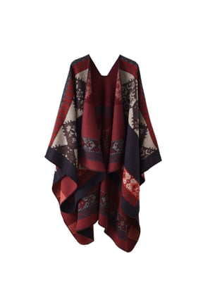 Pashmina Poncho Shawl for Women Ethnic Capes Shawl for Spring Autumn Reversible Geometric Pattern Shawl Shoulder Wrap