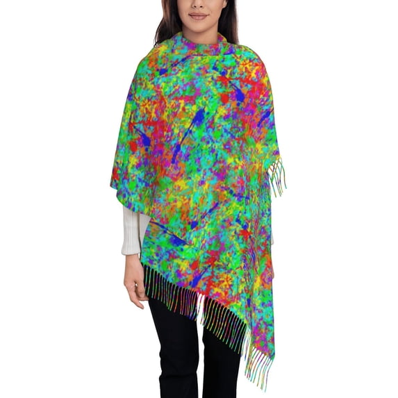 Pashmina Scarf Paint Splatter Grunge Soft Lightweight Wrap & Shawl for Dresses, Weddings, Travel, All Seasons