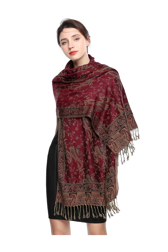 Pashmina Scarf Rave Women Scarves Luxury Paisley Shawl with Fringe Reversible Large Blanket Wrap 78.5" X27.5"(Date Red)