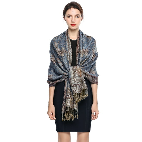 Pashmina Scarf Rave Women Scarves Luxury Paisley Shawl with Fringe Reversible Large Blanket Wrap 78.5" X27.5"(Rank Blue)