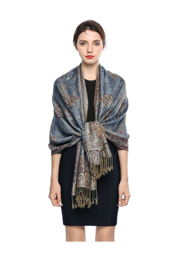 Pashmina Scarf Rave Women Scarves Luxury Paisley Shawl with Fringe Reversible Large Blanket Wrap 78.5" X27.5"(Rank Blue)