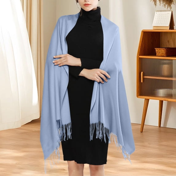 Pashmina Scarf for Women, Soft Shawl Wrap for Evening Dress, Wedding, Bridal, Warm Fashion Scarf for Formal Party, Travel, Lightweight Neck Wrap, Elegant Daily Wear Light Blue