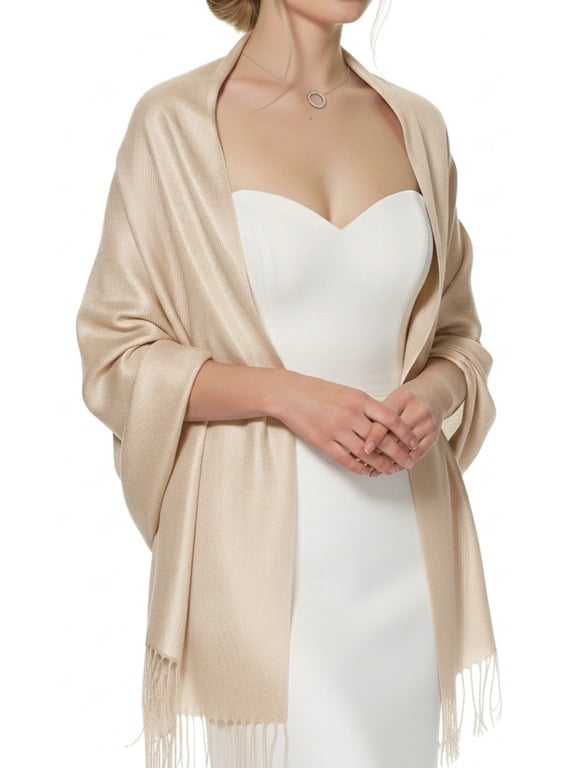 Pashmina Shawls Scarf for Women Large Silky Wraps for Evening Dress Bridesmaid Wedding Winter Beige