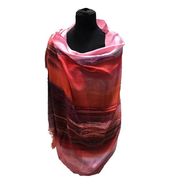 Pashmina-Style Printed Cotton Womens Shawl Pink Sunset
