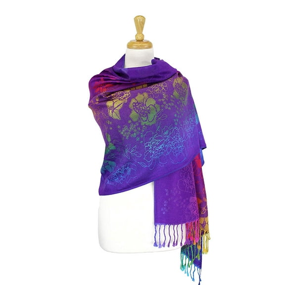 Pashmina Wrap Shawl Scarf Double Side Rainbow Silky Exotic Tropical Colorful