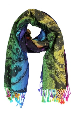 Wrap Shawl Scarf Double Side Rainbow Silky Exotic Tropical Colorful