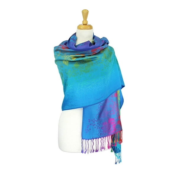 Pashmina Wrap Shawl Scarf Double Side Rainbow Silky Exotic Tropical Colorful